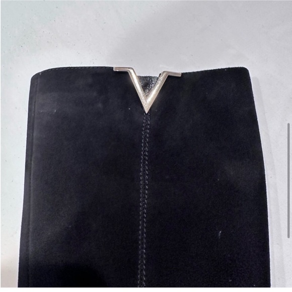 Geronea Black Suede Tall Boots Gold Hardware V-Detail Size 37 - Picture 3 of 9